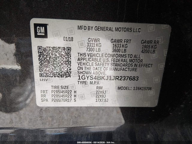 Продажа на аукционе авто 2018 Cadillac Escalade Luxury, vin: 1GYS4BKJ1JR237683, номер лота: 45098056