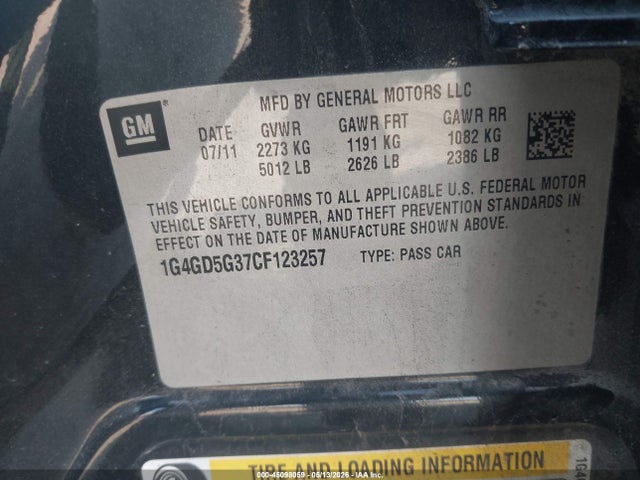 Продажа на аукционе авто 2012 Buick Lacrosse Premium 1 Group, vin: 1G4GD5G37CF123257, номер лота: 45098059