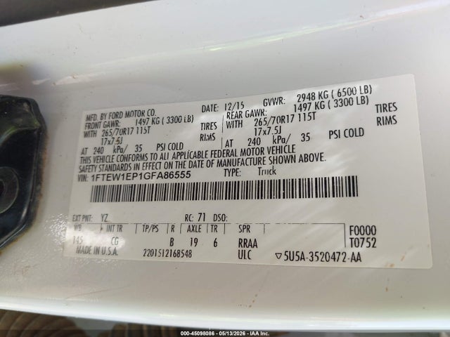 Ford F-150 Xl 2016 1FTEW1EP1GFA86555 Image 9