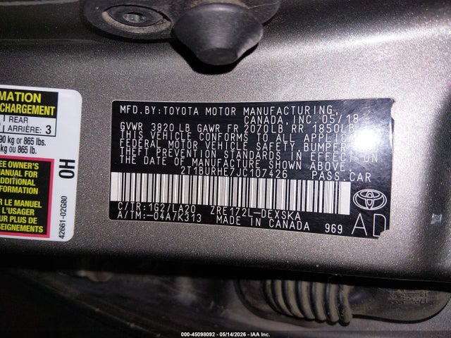 Toyota Corolla Xse 2018 2T1BURHE7JC107426 Image 9
