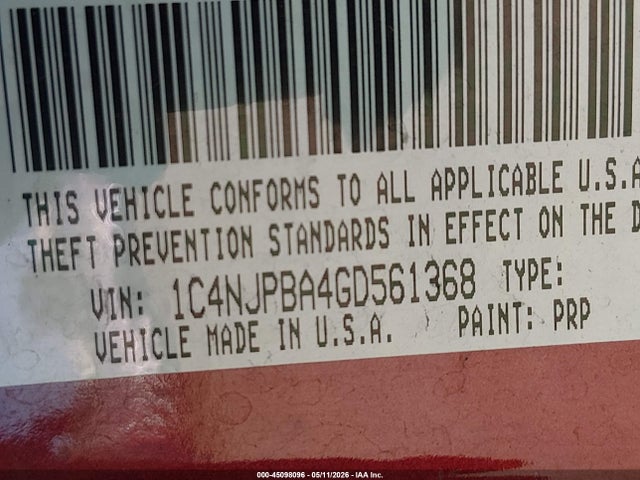 45098096 :رقم المزاد ، 1C4NJPBA4GD561368 vin ، 2016 Jeep Patriot Sport مزاد بيع