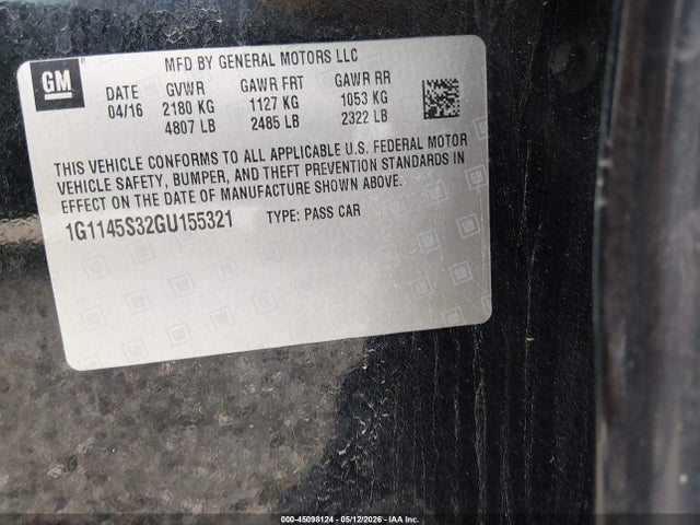 Продажа на аукционе авто 2016 Chevrolet Impala 2lz, vin: 1G1145S32GU155321, номер лота: 45098124