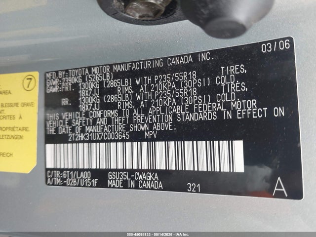 Aukcja sprzedaży 2007 Lexus Rx 350, vin: 2T2HK31UX7C003645, numer aukcji: 45098133