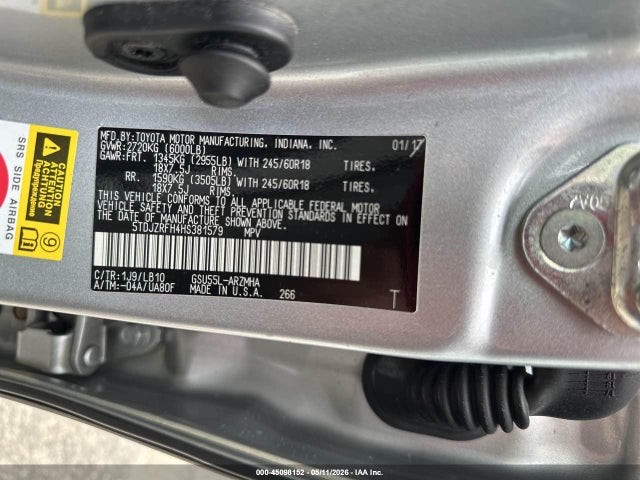 Продаж на аукціоні авто 2017 Toyota Highlander Xle, vin: 5TDJZRFH4HS381579, номер лоту: 45098152