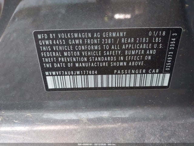 45098161 :رقم المزاد ، WVWVF7AU8JW177604 vin ، 2018 Volkswagen Golf R 2.0t W/dcc   Navigation مزاد بيع