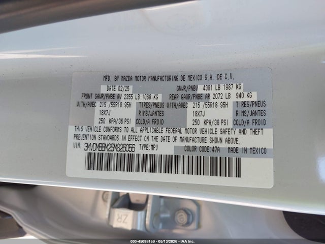 2025 Mazda Cx-30 2.5 S Select Sport მანქანა იყიდება აუქციონზე, vin: 3MVDMBBM2SM826056, აუქციონის ნომერი: 45098169
