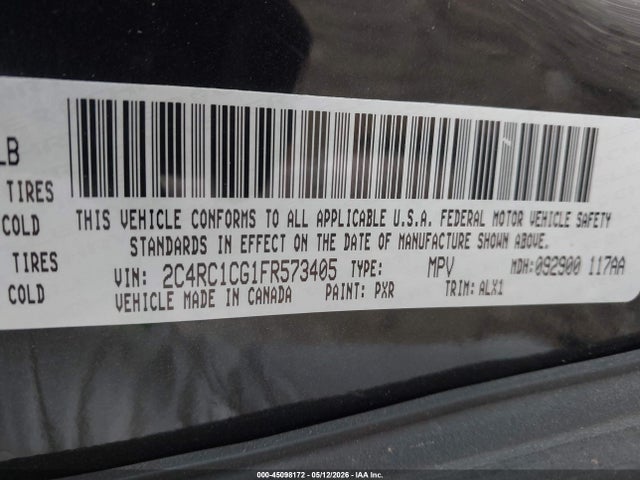 2015 Chrysler Town & Country Touring-l მანქანა იყიდება აუქციონზე, vin: 2C4RC1CG1FR573405, აუქციონის ნომერი: 45098172