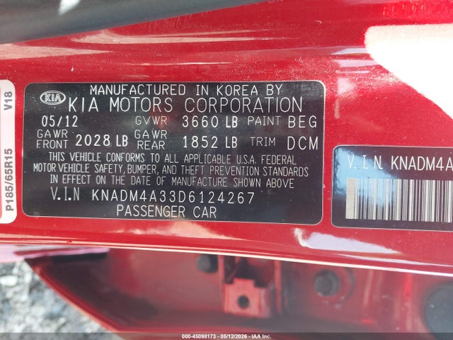 Aukcja sprzedaży 2013 Kia Rio Lx, vin: KNADM4A33D6124267, numer aukcji: 45098173