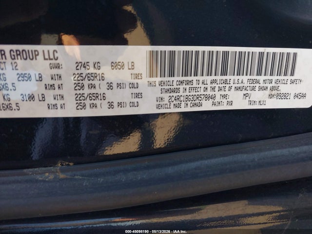 45098190 :رقم المزاد ، 2C4RC1BG3DR578040 vin ، 2013 Chrysler Town & Country Touring مزاد بيع