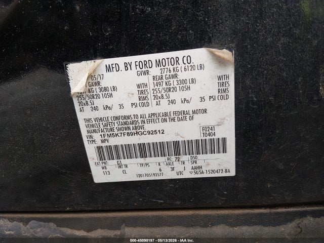 Ford Explorer Limited 2017 1FM5K7F89HGC92512 Image 9