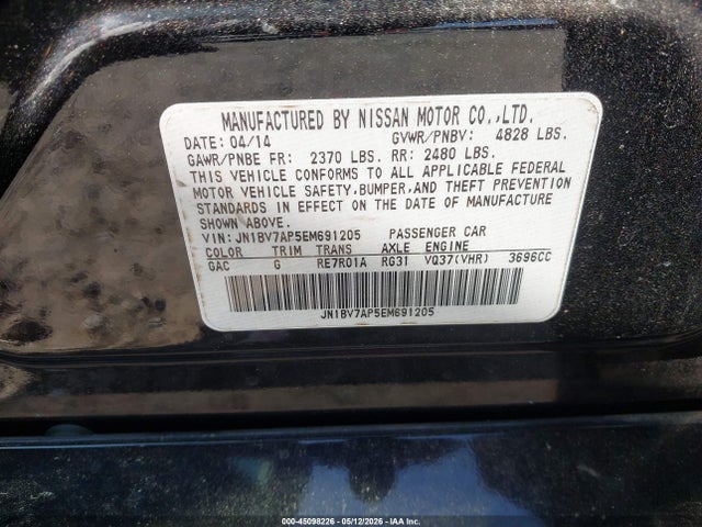45098226 :رقم المزاد ، JN1BV7AP5EM691205 vin ، 2014 Infiniti Q50 Premium مزاد بيع