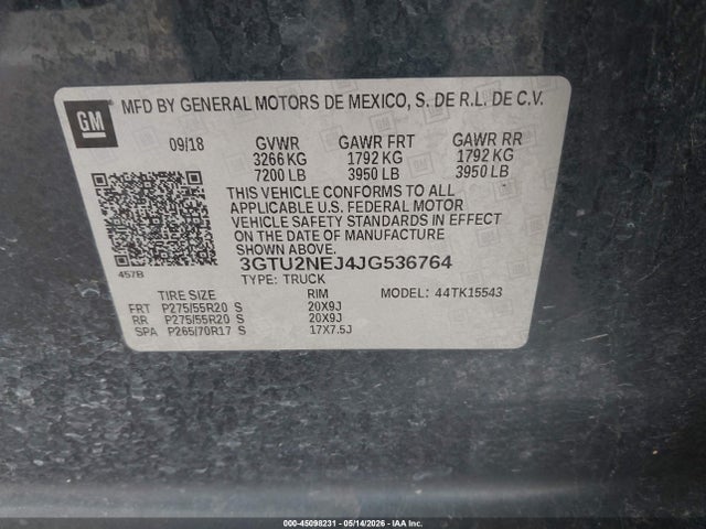 GMC Sierra 1500 Slt 2018 3GTU2NEJ4JG536764 Image 9