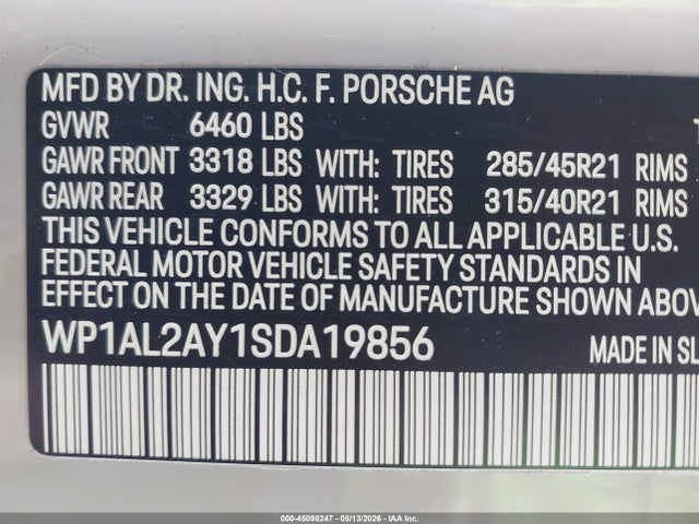 2025 Porsche Cayenne S მანქანა იყიდება აუქციონზე, vin: WP1AL2AY1SDA19856, აუქციონის ნომერი: 45098247