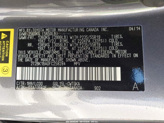 Aukcja sprzedaży 2015 Lexus Rx 350, vin: 2T2BK1BA0FC258284, numer aukcji: 45098248