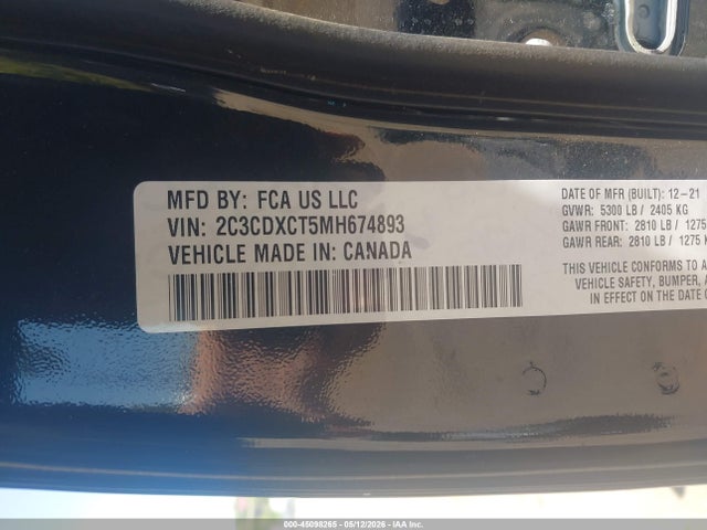 Продажа на аукционе авто 2021 Dodge Charger R/t, vin: 2C3CDXCT5MH674893, номер лота: 45098265