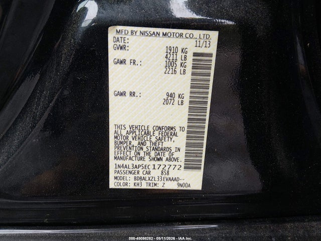 Продаж на аукціоні авто 2014 Nissan Altima 2.5 Sl, vin: 1N4AL3AP5EC172772, номер лоту: 45098282