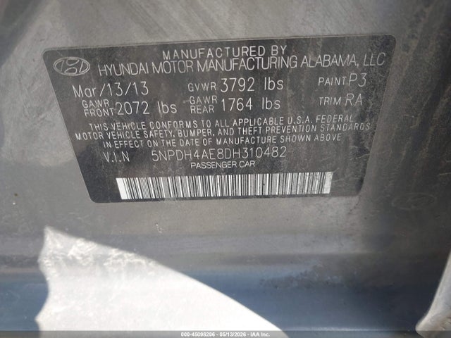 Продажа на аукционе авто 2013 Hyundai Elantra Gls, vin: 5NPDH4AE8DH310482, номер лота: 45098296