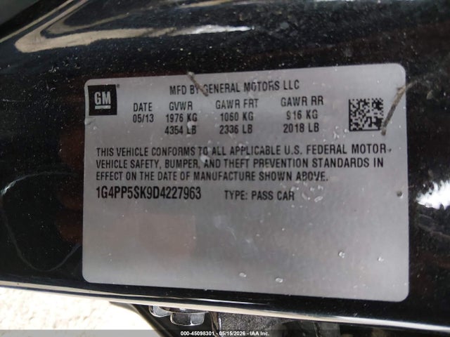 2013 Buick Verano მანქანა იყიდება აუქციონზე, vin: 1G4PP5SK9D4227963, აუქციონის ნომერი: 45098301