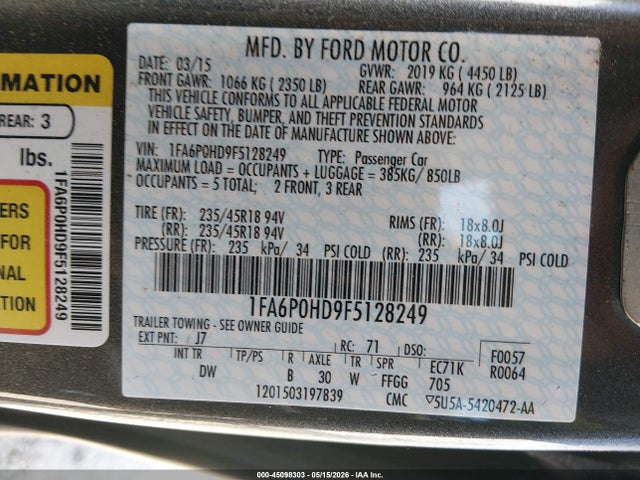 Aukcja sprzedaży 2015 Ford Fusion Se, vin: 1FA6P0HD9F5128249, numer aukcji: 45098303