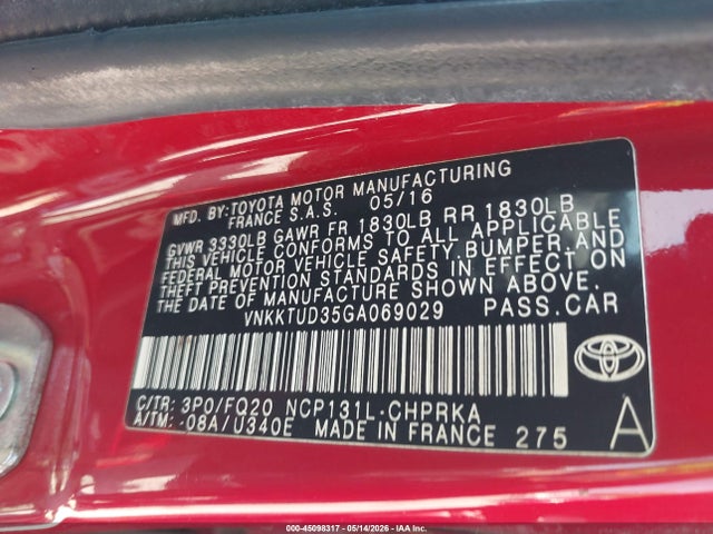 VNKKTUD35GA069029 Toyota YARIS L