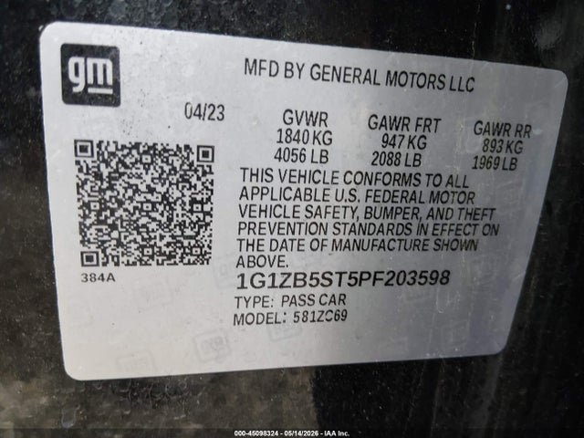 45098324 :رقم المزاد ، 1G1ZB5ST5PF203598 vin ، 2023 Chevrolet Malibu Fwd Ls مزاد بيع