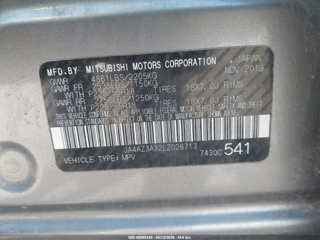 Продаж на аукціоні авто 2020 Mitsubishi Outlander Es 2.4 S-awc, vin: JA4AZ3A32LZ026713, номер лоту: 45098345