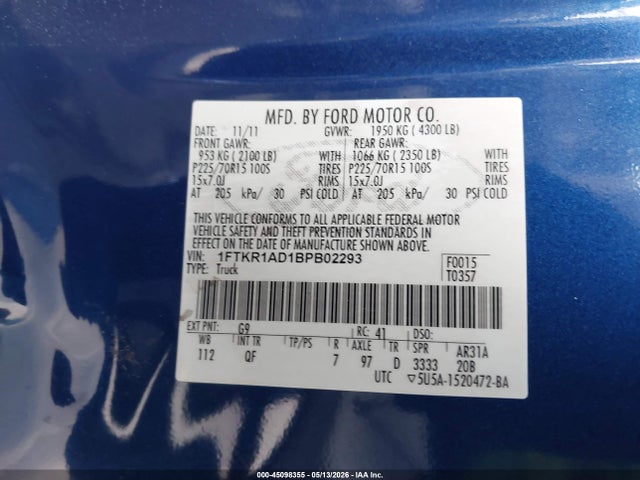 Продаж на аукціоні авто 2011 Ford Ranger Xl, vin: 1FTKR1AD1BPB02293, номер лоту: 45098355