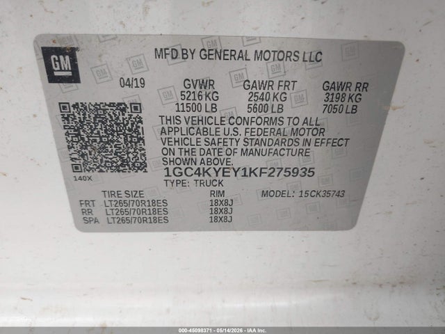 Продажа на аукционе авто 2019 Chevrolet Silverado 3500hd High Country, vin: 1GC4KYEY1KF275935, номер лота: 45098371