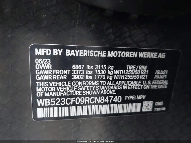 45098375 :رقم المزاد ، WB523CF09RCN84740 vin ، 2024 Bmw Ix Xdrive50 مزاد بيع