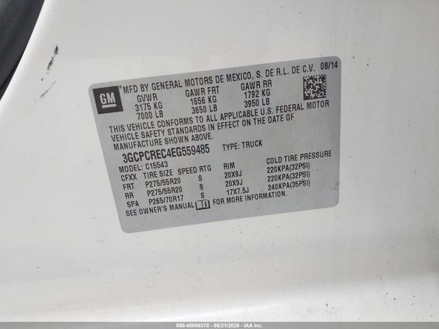Продаж на аукціоні авто 2014 Chevrolet Silverado 1500 1lt, vin: 3GCPCREC4EG559485, номер лоту: 45098378
