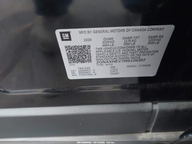 2GNAXHEV7M6106307 Chevrolet Equinox Fwd Ls