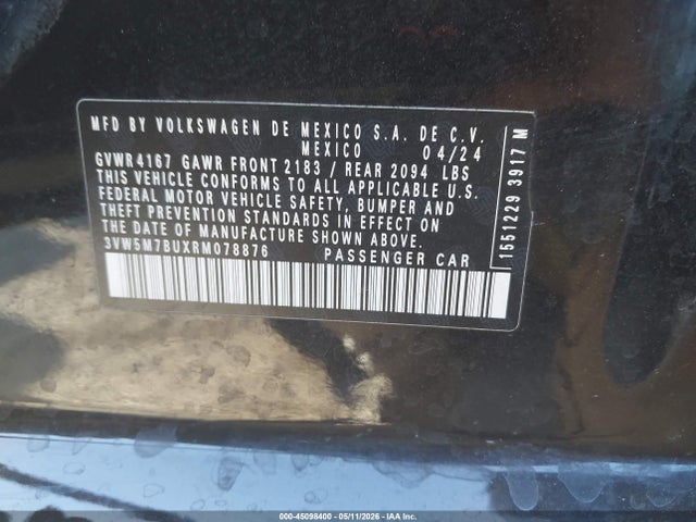 Aukcja sprzedaży 2024 Volkswagen Jetta 1.5t S, vin: 3VW5M7BUXRM078876, numer aukcji: 45098400