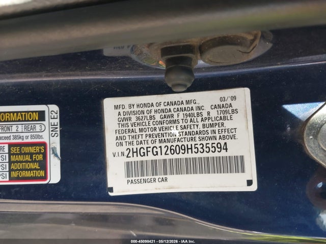 2009 Honda Civic Lx მანქანა იყიდება აუქციონზე, vin: 2HGFG12609H535594, აუქციონის ნომერი: 45098421