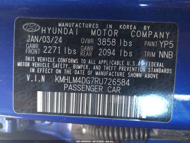 Продаж на аукціоні авто 2024 Hyundai Elantra Sel, vin: KMHLM4DG7RU726584, номер лоту: 45098439