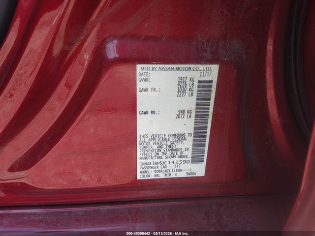 45098442 :رقم المزاد ، 1N4AL3AP6JC141590 vin ، 2018 Nissan Altima 2.5 Sv مزاد بيع