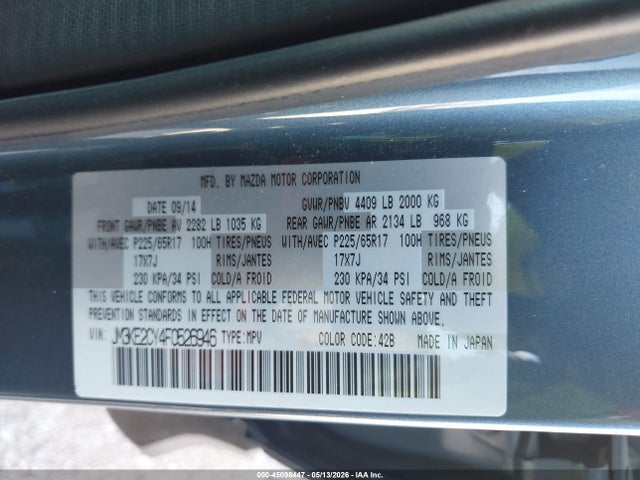 2015 Mazda Cx-5 Touring მანქანა იყიდება აუქციონზე, vin: JM3KE2CY4F0526946, აუქციონის ნომერი: 45098447
