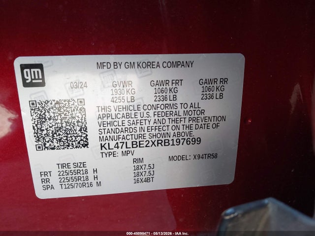 Продажа на аукционе авто 2024 Buick Envista Sport Touring Fwd, vin: KL47LBE2XRB197699, номер лота: 45098471
