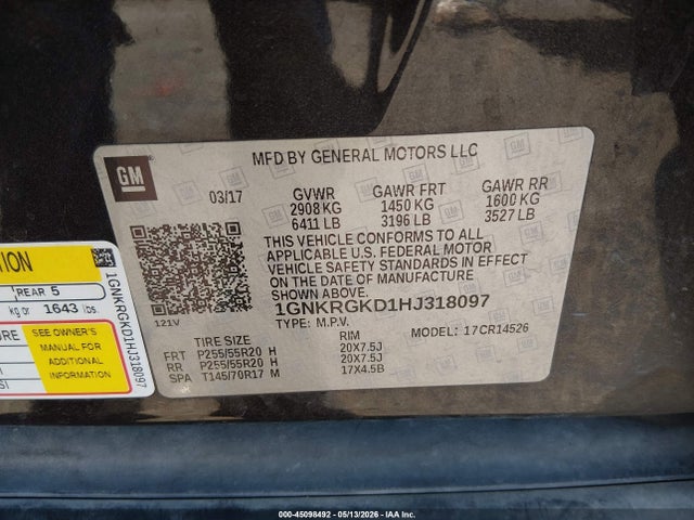 Chevrolet Traverse 1lt 2017 1GNKRGKD1HJ318097 Image 9