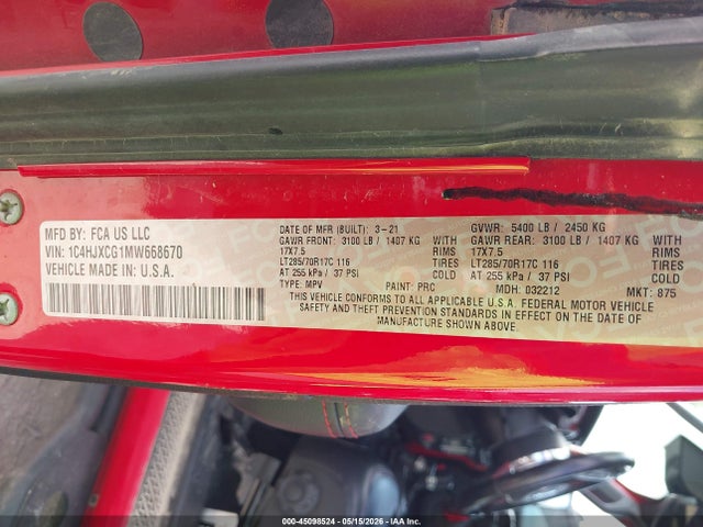 Продажа на аукционе авто 2021 Jeep Wrangler Rubicon 4x4, vin: 1C4HJXCG1MW668670, номер лота: 45098524