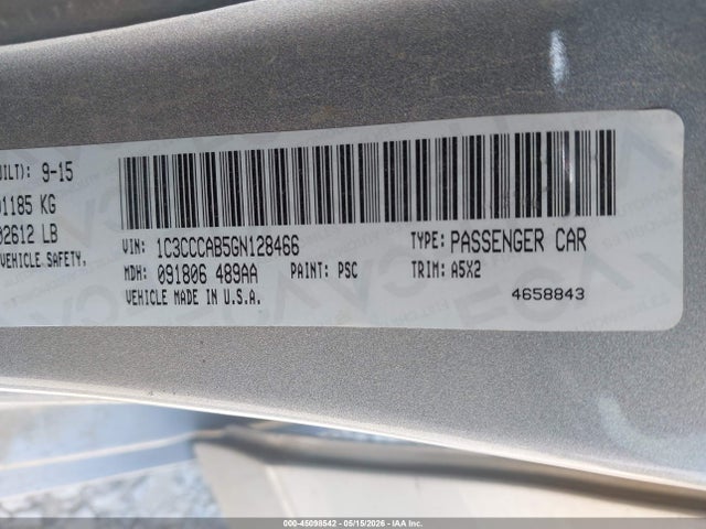 45098542 :رقم المزاد ، 1C3CCCAB5GN128466 vin ، 2016 Chrysler 200 Limited مزاد بيع