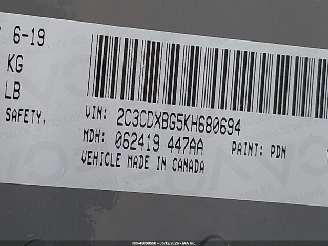 Продажа на аукционе авто 2019 Dodge Charger Sxt Rwd, vin: 2C3CDXBG5KH680694, номер лота: 45098550