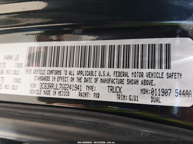 45098563 :رقم المزاد ، 3C63RRJL7GG241941 vin ، 2016 Ram 3500 Laramie مزاد بيع