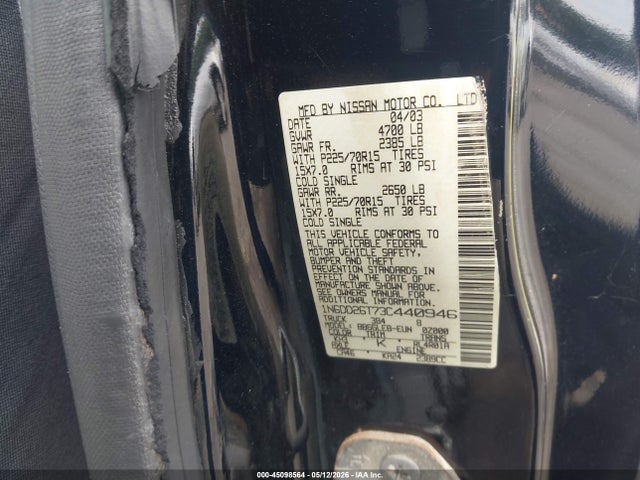 45098564 :رقم المزاد ، 1N6DD26T73C440946 vin ، 2003 Nissan Frontier Xe مزاد بيع