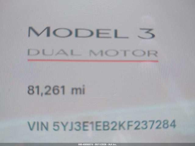 Продажа на аукционе авто 2019 Tesla Model 3 Long Range/performance, vin: 5YJ3E1EB2KF237284, номер лота: 45098574