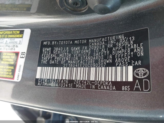 Продаж на аукціоні авто 2013 Toyota Corolla L, vin: 2T1BU4EE2DC090207, номер лоту: 45098592