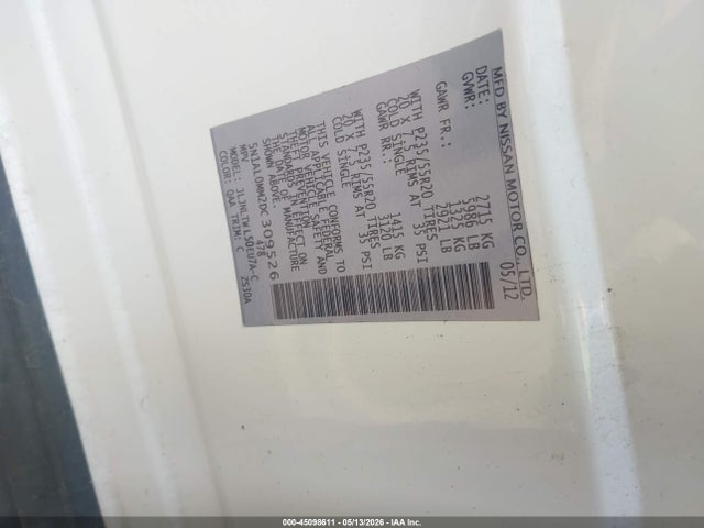 Aukcja sprzedaży 2013 Infiniti Jx35, vin: 5N1AL0MM2DC309526, numer aukcji: 45098611