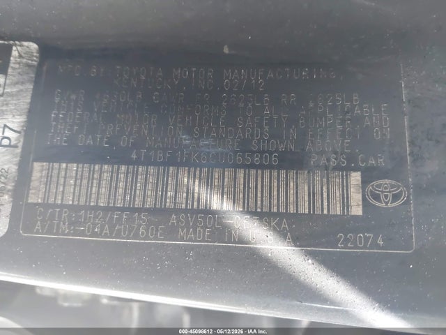 45098612 :رقم المزاد ، 4T1BF1FK6CU065806 vin ، 2012 Toyota Camry Se مزاد بيع
