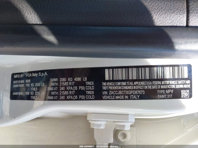 45098623 :رقم المزاد ، ZACCJBCTXGPD87673 vin ، 2016 Jeep Renegade Trailhawk مزاد بيع