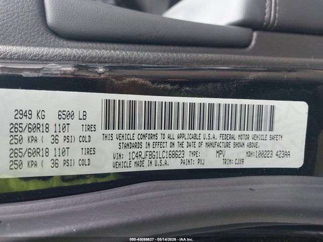 Продаж на аукціоні авто 2020 Jeep Grand Cherokee Limited 4x4, vin: 1C4RJFBG1LC168623, номер лоту: 45098627