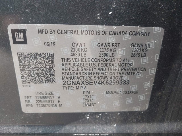 Chevrolet EQUINOX LS 2019 2GNAXSEV4K6299333 Image 9
